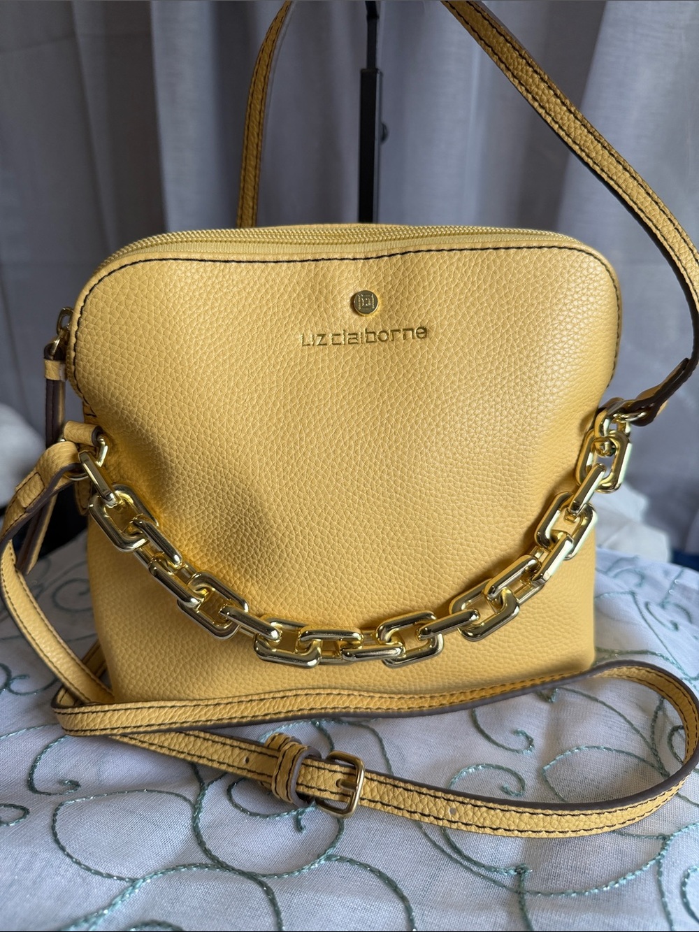 Liz Claiborne Yellow Pebbled Crossbody with Gold Chain Accent